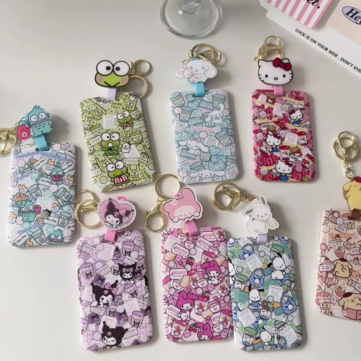 

Kawaii Sanrio Kuromi Card Holder Stretchable Portable Backpack Pendant Cute Push Pull Puller Buckle Girl Gift