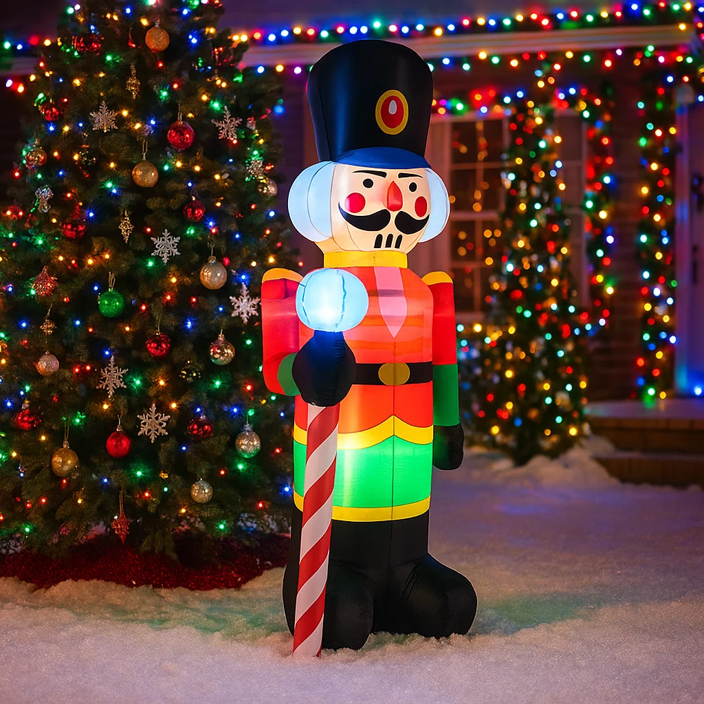 Cascanueces inflable de Navidad de 2,4 M/7,8 pies, soldado, bastón de caramelo, luces LED, decoraciones para el hogar, juguetes, patio, decoración de iluminación navideña