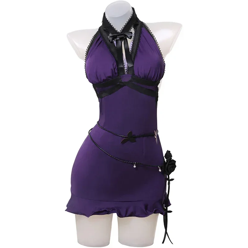 Game Final Fantasy VII Remake Tifa Lockhart Cosplay Dress Suits Adult Women Sexy Purple Backless Evening Dress Halloween Party