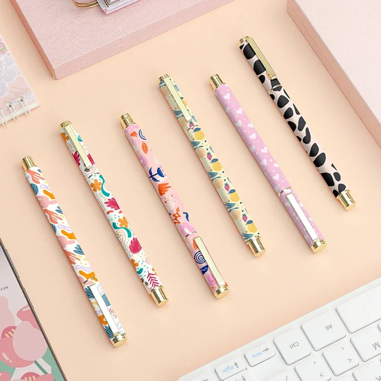 New Fashion School Supplies Kawaii Custom Pens With Logo Luxury Stationery Lady Style Metal Gel Pen Design Ball Point Pen