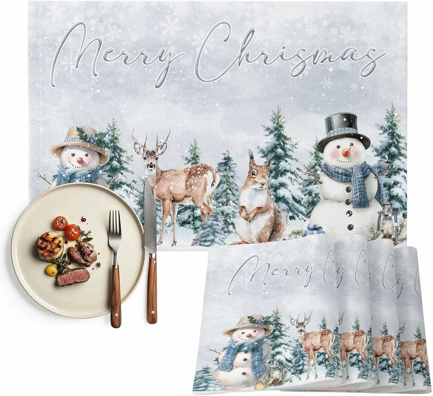 

Christmas Snowman Squirrel Table Mats for Kitchen Dining Decor Washable Winter Holiday Kitchen Placemats Christmas Decorations