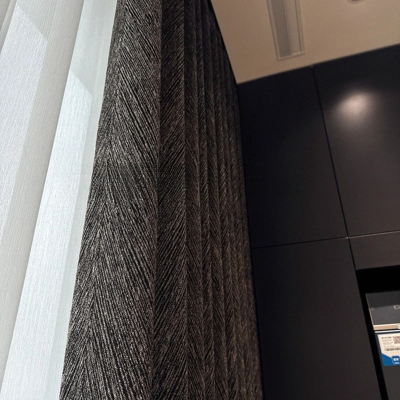 Black Truffle Italian Herringbone Pattern Black High-end Minimalist Light Luxury Retro Shading Curtains for Living Room Bedroom