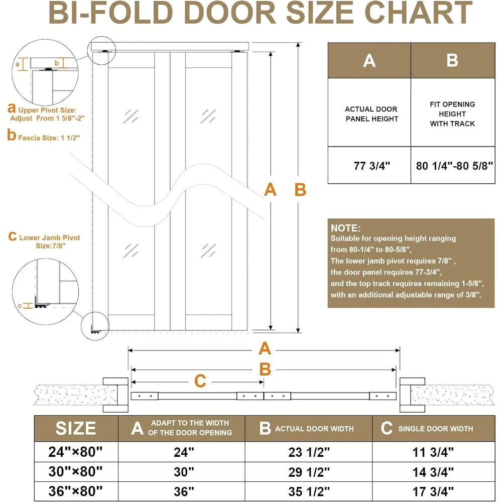 Double 36" x 80" Doors Opening, One Side Mirrored Closet Door Hardware Kit Included, Solid MDF Interior Folding Door Easy