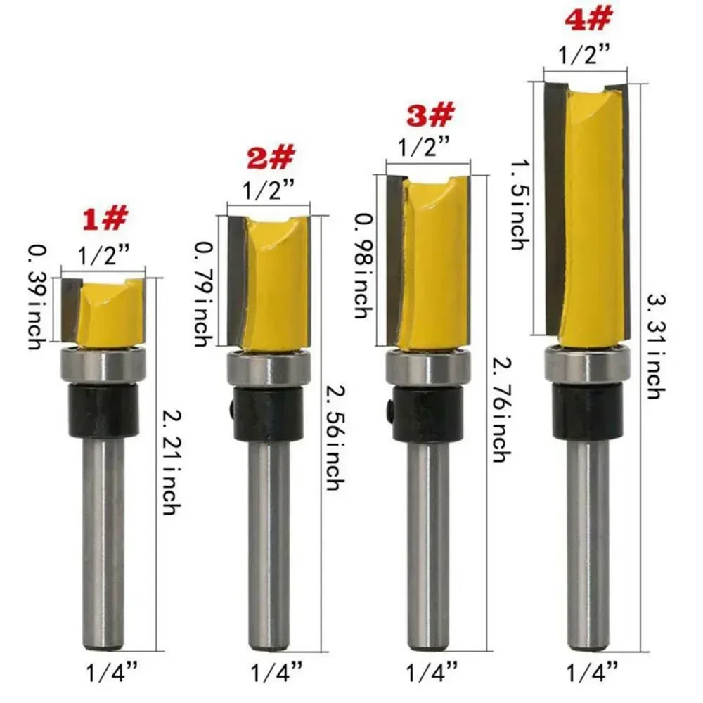 Eeatop 1pc 1/4inch Shank Flush Trim Pattern Router Bits With Bearing 1/2" Cutting Diameter Top Bearing Pattern Trim Bit For Wood