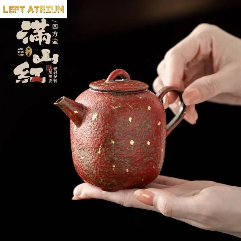 Manshanhong Sprinkling Gold Square Pot New Chinese-style Household Brewing Teapot Handheld Pot Filter Tea Kettle Kung Fu Tea Set