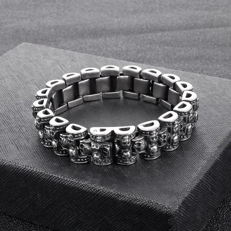 Fongten 22cm Stainless Steel Men Bracelet Gothic Skull Bracelet For Men Sliver Color Skeleton Homens Bangle Bracelet Jewelry