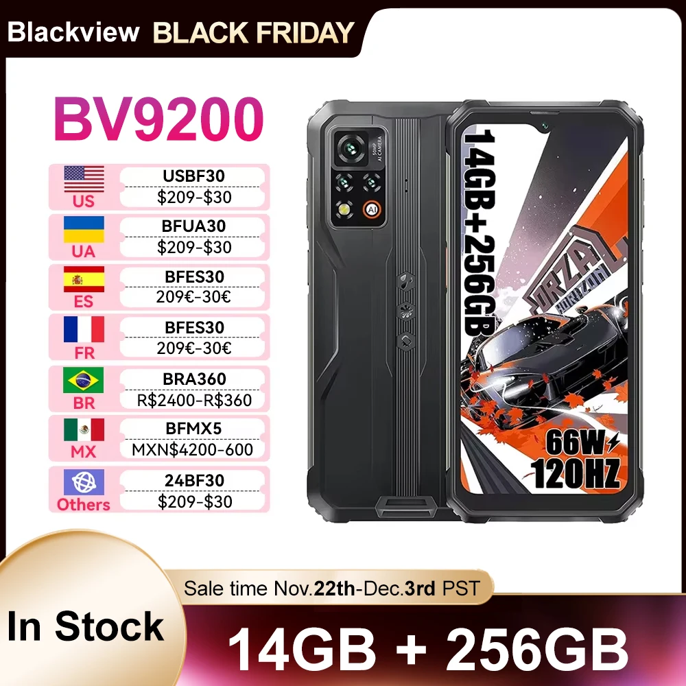 BLACKVIEW BV9200 8GB 256GB Надежный смартфон 66W быстрая зарядка Мобильный телефон 6.6 дюймов 120 Гц экран 50MP Камера Android 12 Сотовый телефон