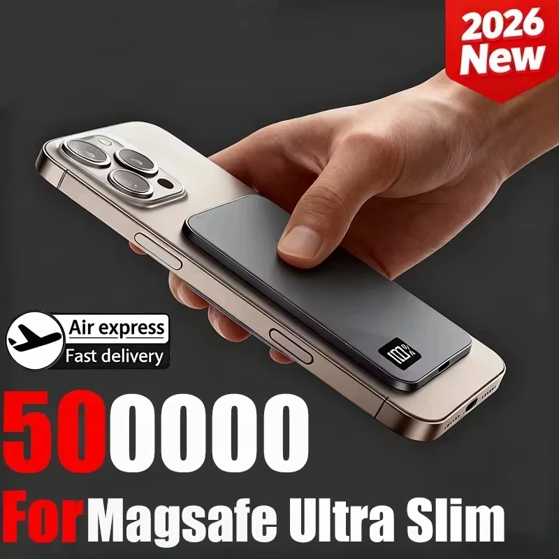 Ultra-thin 500000mAh Mobile Power Bank For MagSafe Magnetic Wireless Fast Charge Portable Electronic Display For iPhone Xiaomi