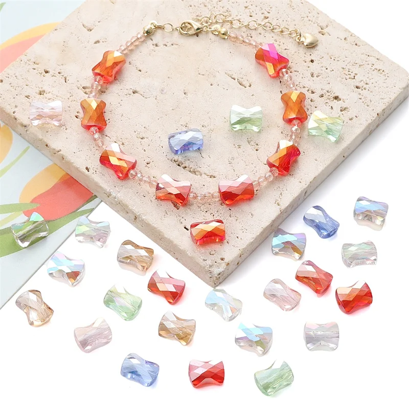10pcs Colorful bow Beads Aurora Glass Spacer Beads for DIY Necklace Bracelet Pendant Jewelry Making Accessories