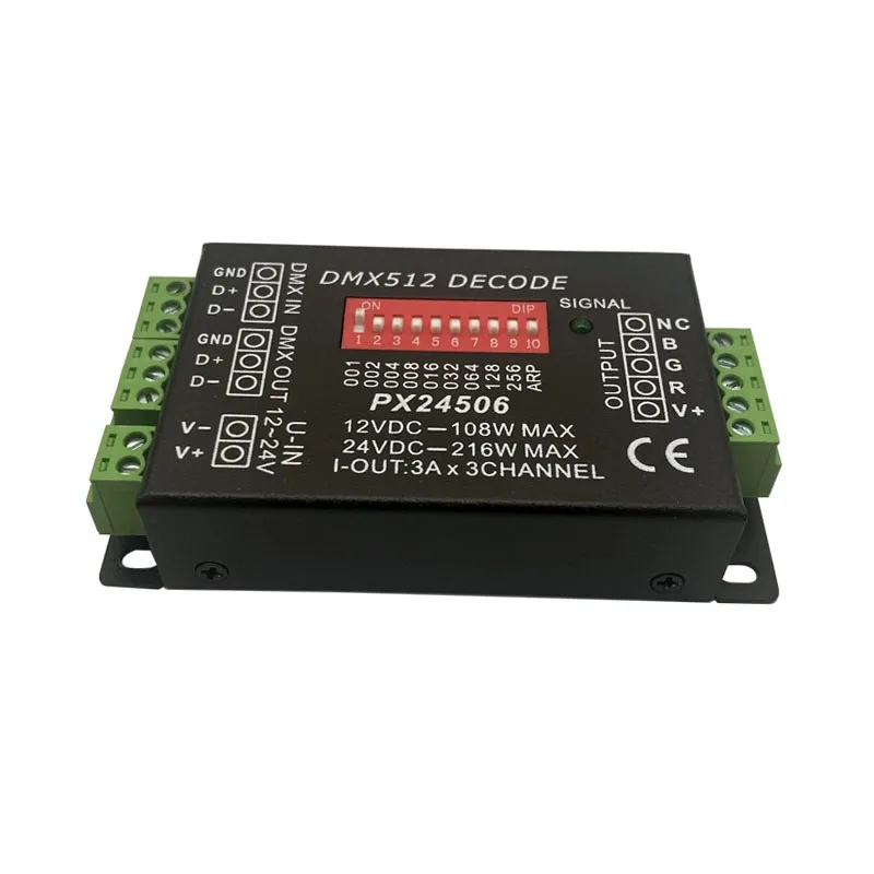 PX24506 LED Controller DMX512 Decoder 3 Channel Low Voltage RGB LED Strip Controller for Stage Lighting Architectural Lighting