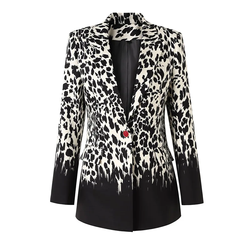 

New Arrival Women Print Coat Long Sleeve Turn-Down Collar Suit Coat