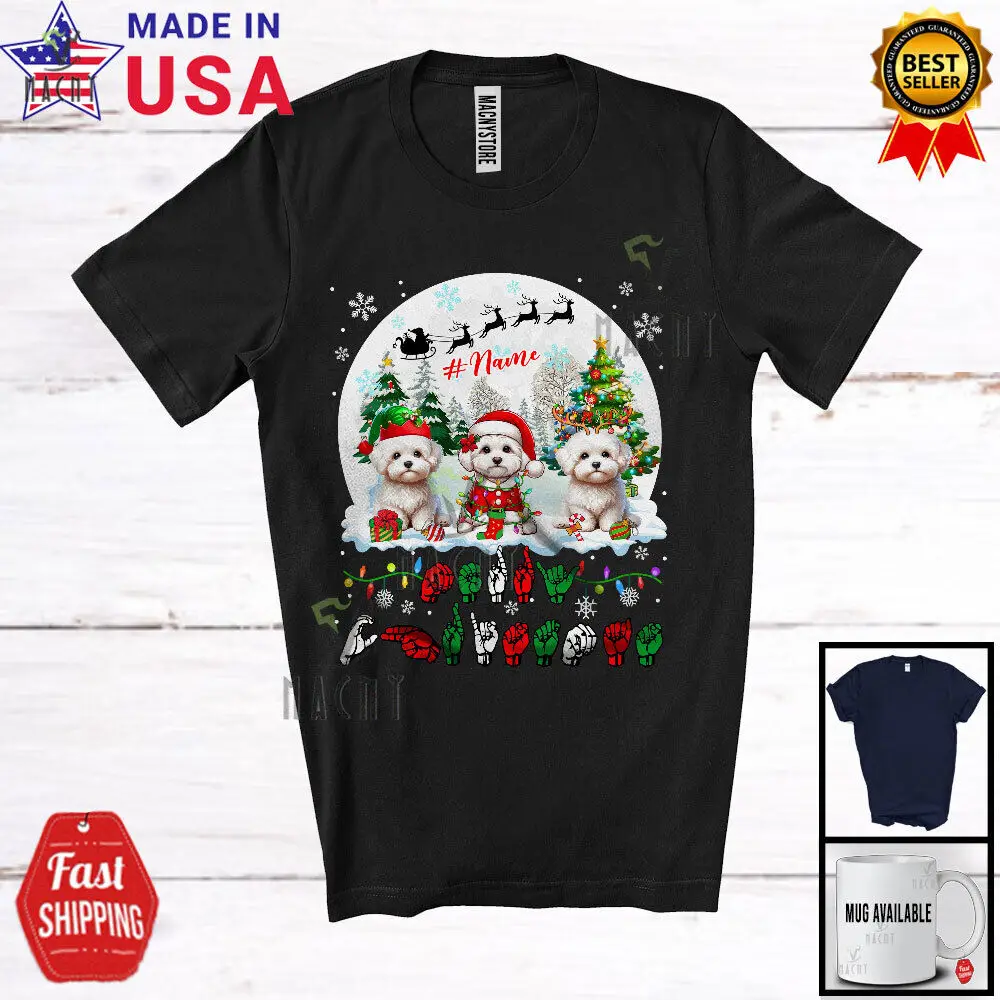 

Merry Christmas; Lovely Custom Name Maltipoos; ASL Sign Language Moon T-Shirt