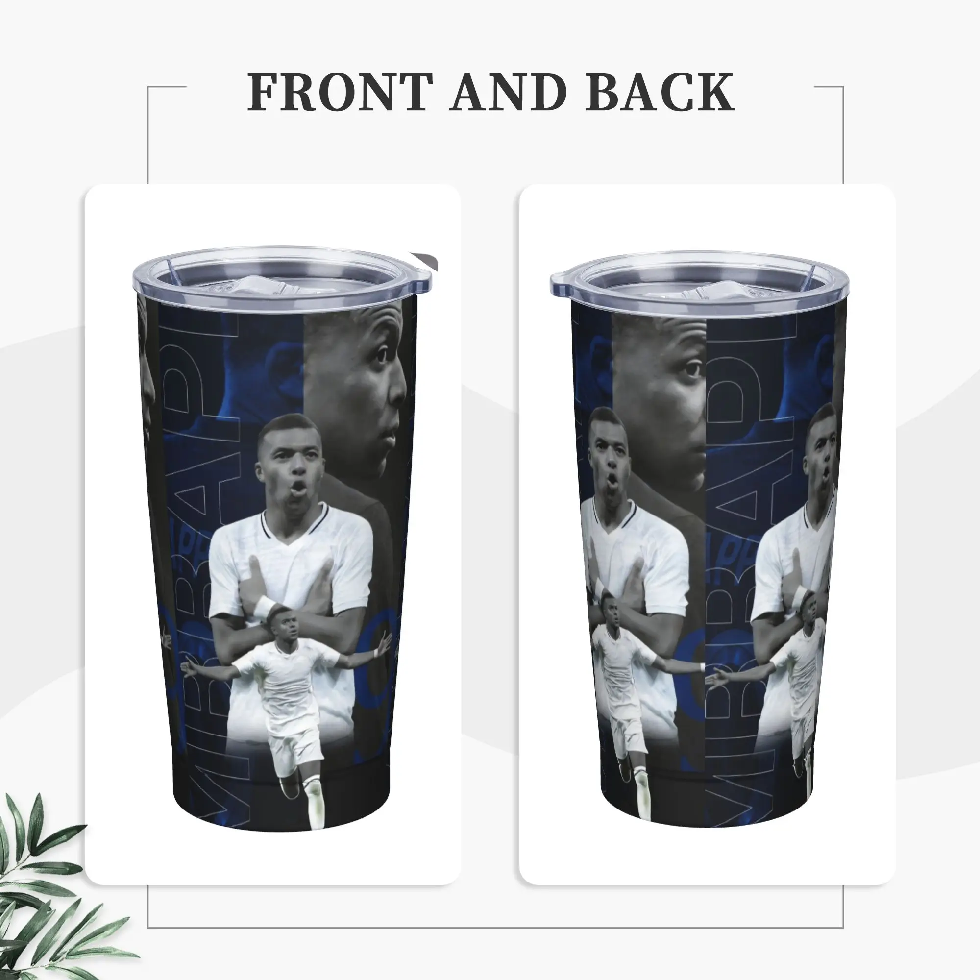 Mbappes Insulated Tumbler with Straws Lid Football Soccer Stainless Steel Coffee Mugs Office Home Water Bottle Cups, 20oz