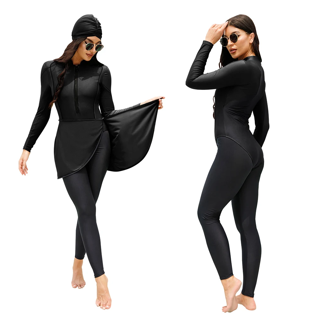 Maiô elástico com protetor solar estampado muçulmano, maiô de cobertura completa, roupas conservas, roupas burkinis, 4 peças