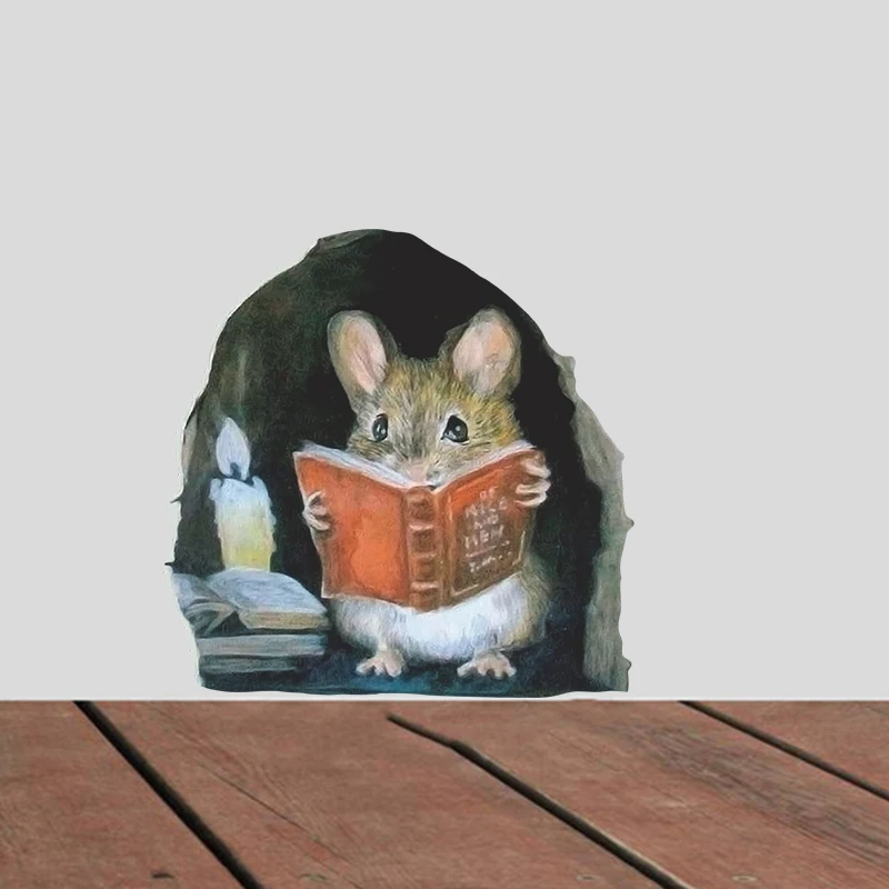 Cartoon Mouse Reading Wall Stickers Kids Room Home Decoration Mural Living Room Bedroom Wallpaper Removable Funny Rats Stickers
