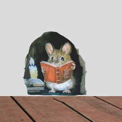 Cartoon Mouse Reading Wall Stickers Kids Room Home Decoration Mural Living Room Bedroom Wallpaper Removable Funny Rats  Stickers