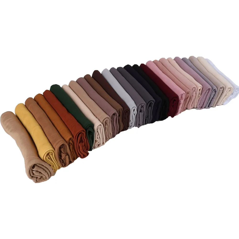 wholesale 170X60cm Plain Cotton Jersey Hijab Scarf Shawl Solid Color With Good Stitch Stretchy Soft s For Women Scarves