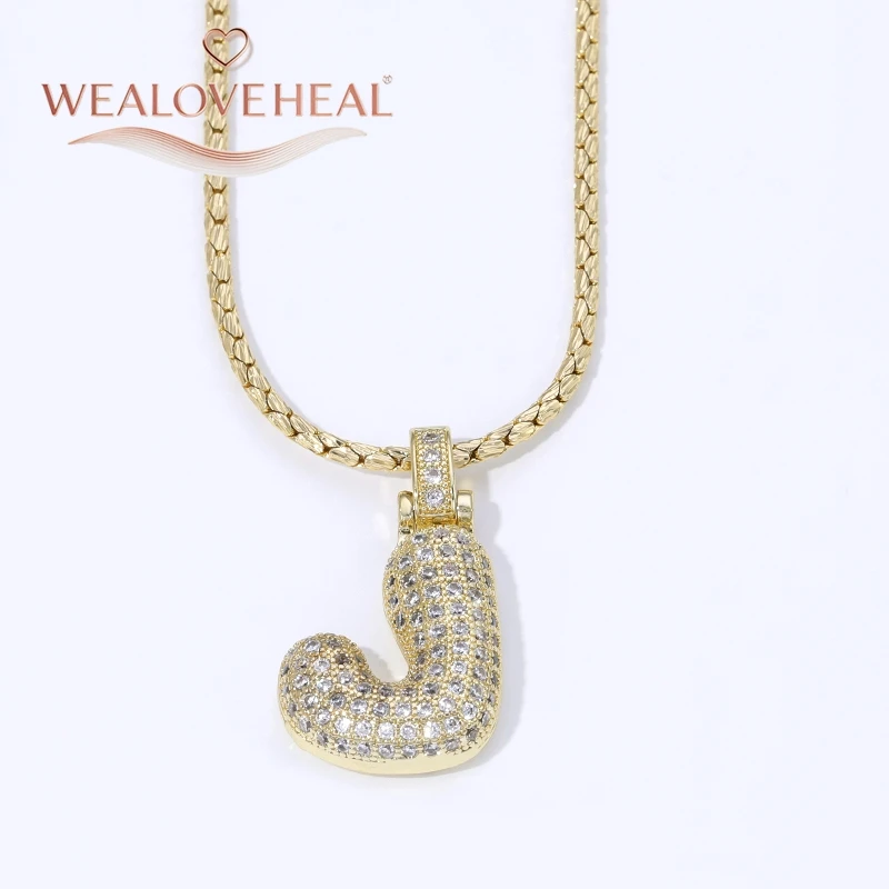 18K Vergoldete A-Z Bubble Initial Halskette, Puff-Ballon-Buchstaben-Anhänger Halsketten mit Zirkonia, Hip-Hop-Schmuck Geschenk für Frauen und Männer – Detail 28
