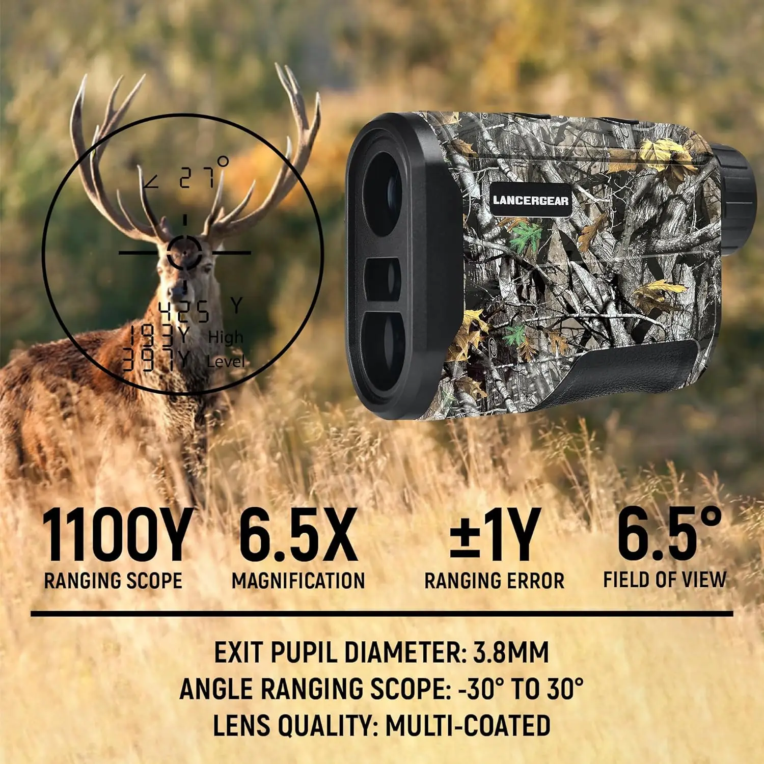 Golf/Hunting Rangefinder 6.5X Magnification Waterproof Range Finder, Distance Measurement, Slope Compensation,Speed Modes, Light