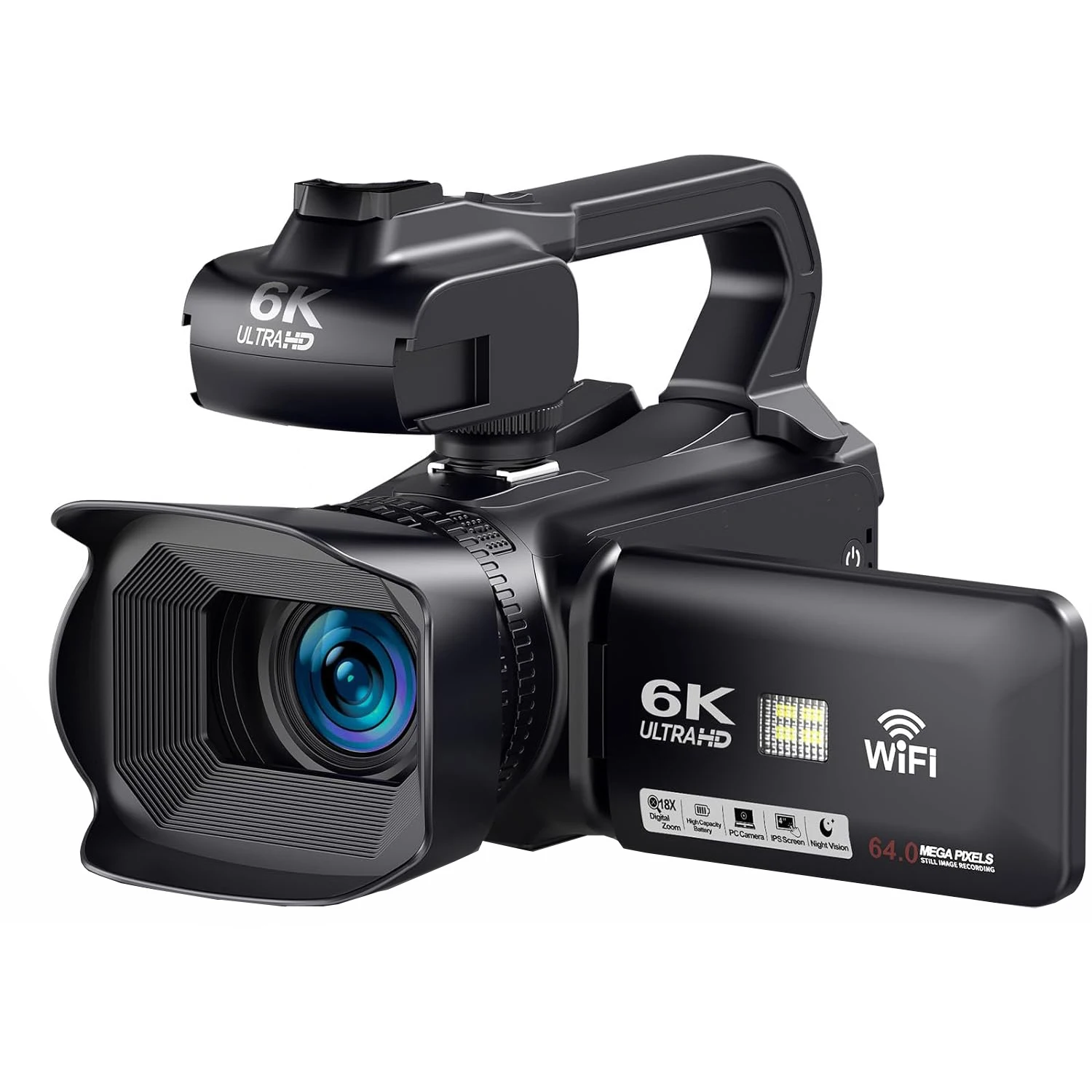 6K Digital Video Camera Camcorder 64MP UHD WiFi IR Night Vision Vlogging Camera for YouTube Touch Screen Camera Recorder