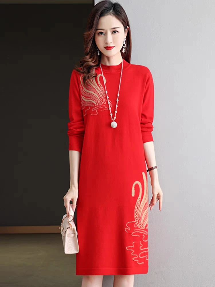 2023 New Fashion Knitted Dress Women\'s Autumn/Winter Warm Cashmere Dress Korean Version Loose Fit Sweater Dress Vestidos