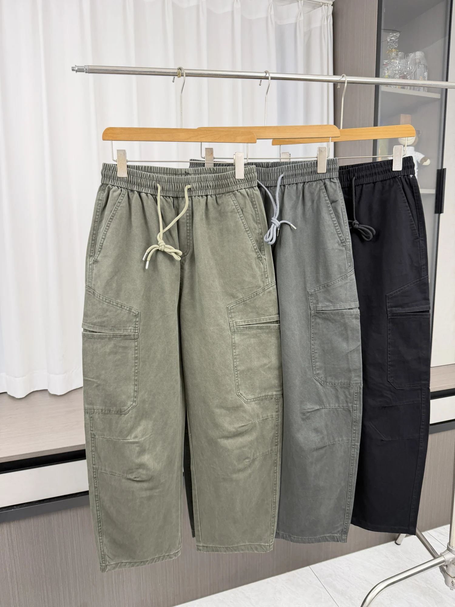 American Style Heavyweight Washed Vintage Men's Casual Pants Elastic Waist Loose Comfortable Outdoor Workwear Autumn Leisure ...