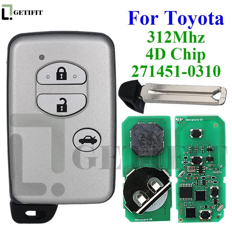 Remote Car Key 271451-0310 312mhz 4D Chip for Toyota Camry Crown Mark X Majesta Japanese Imported 2005-2010 3 Buttons Auto Fob