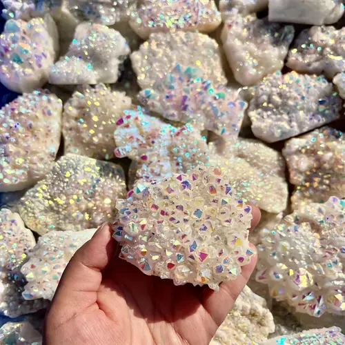 1pc Angel Aura Quartz Cluster, Rainbow Crystal Geode, Raw Natural Electroplating Quartz Rainbow Color, home decoration stones - Image 2