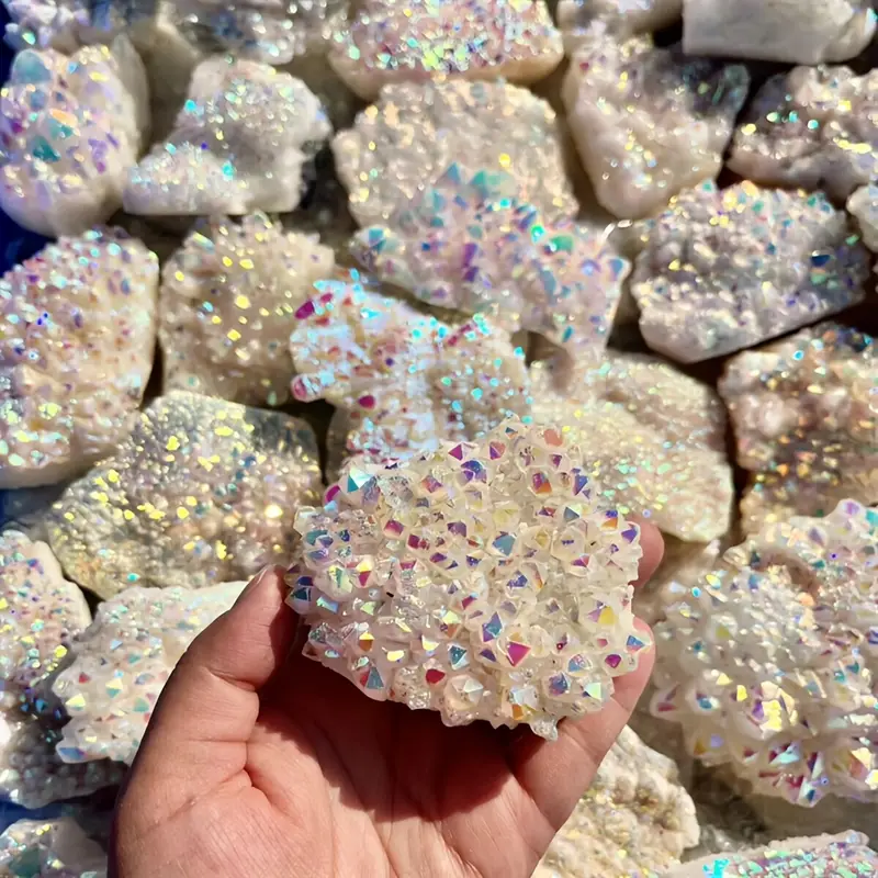 1pc Angel Aura Quartz Cluster, Rainbow Crystal Geode, Raw Natural Electroplating Quartz Rainbow Color, home decoration stones - Image 2