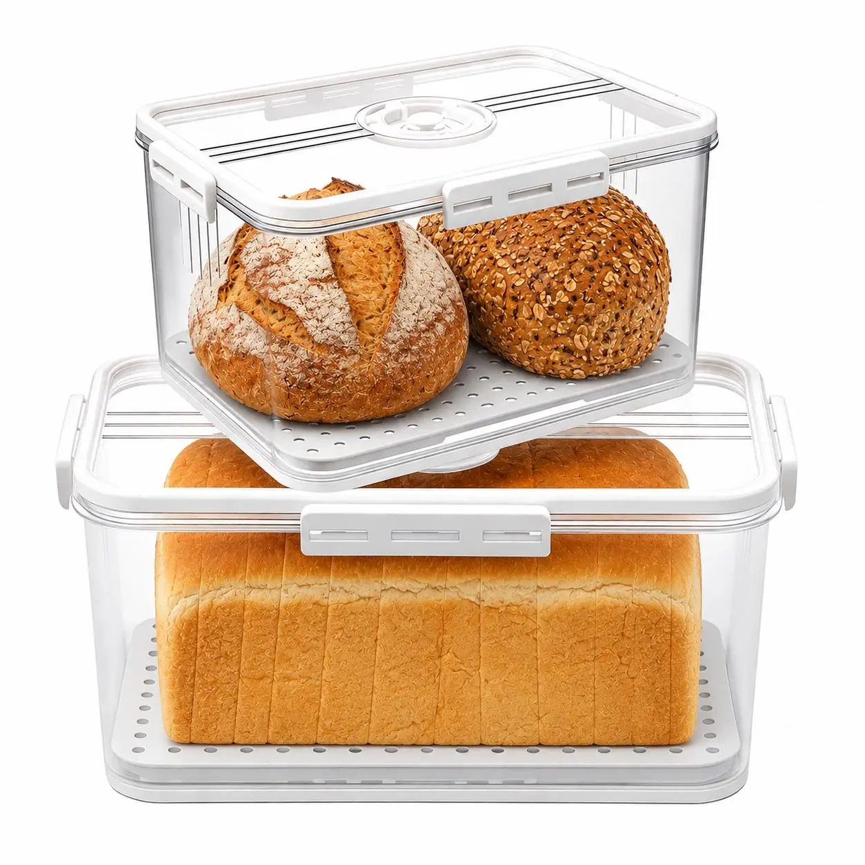 Airtight Bread Box Storage Container with Date Dial Time Tracker Clear Bread Keeper for Homemade Loaf Pastry Kitchen Pantry Food Organization