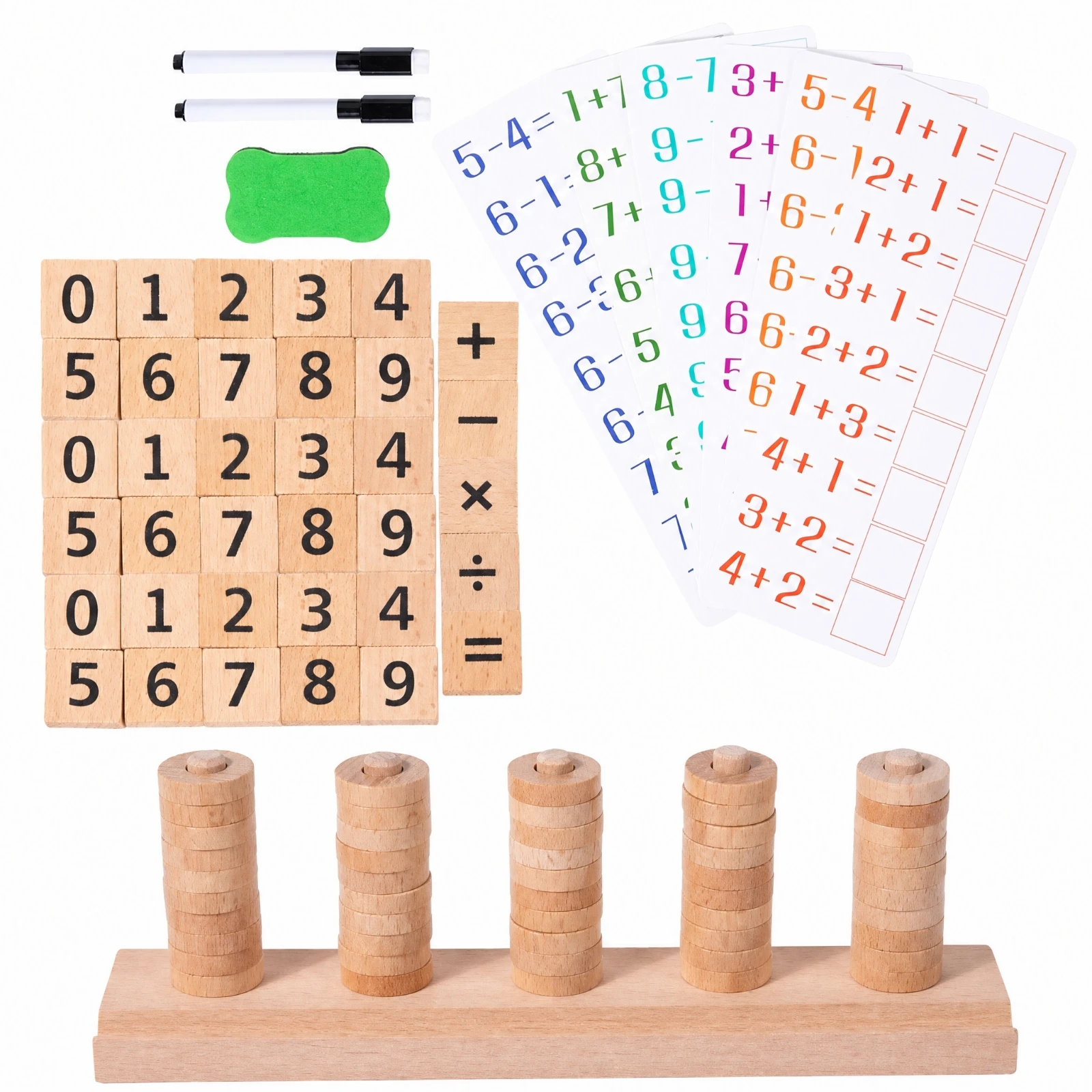 Wooden Early-Learning Arithmetic Stacking Toy Multisensory Wooden Math Stacking Toy with Pegs Counting Peg Board Tactile