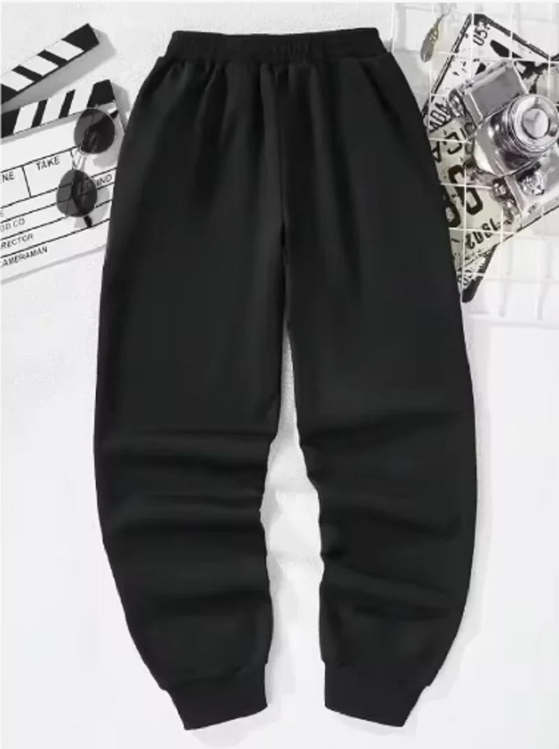 2025 American Knitted Sports Printing Pattern Casual Solid Color Men\'s Leggings with Loose and Versatile Drawstring Pants