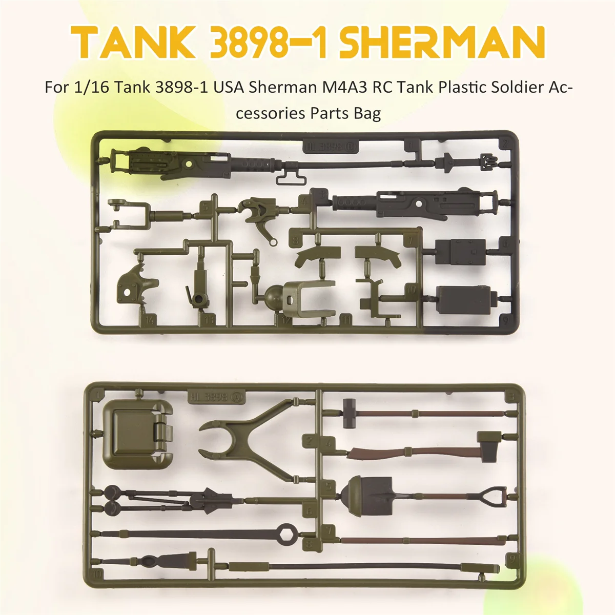 1/16 Henglong 탱크 3898-1 USA Sherman M4A3 RC 탱크 플라스틱 군인 액세서리 부품 가방