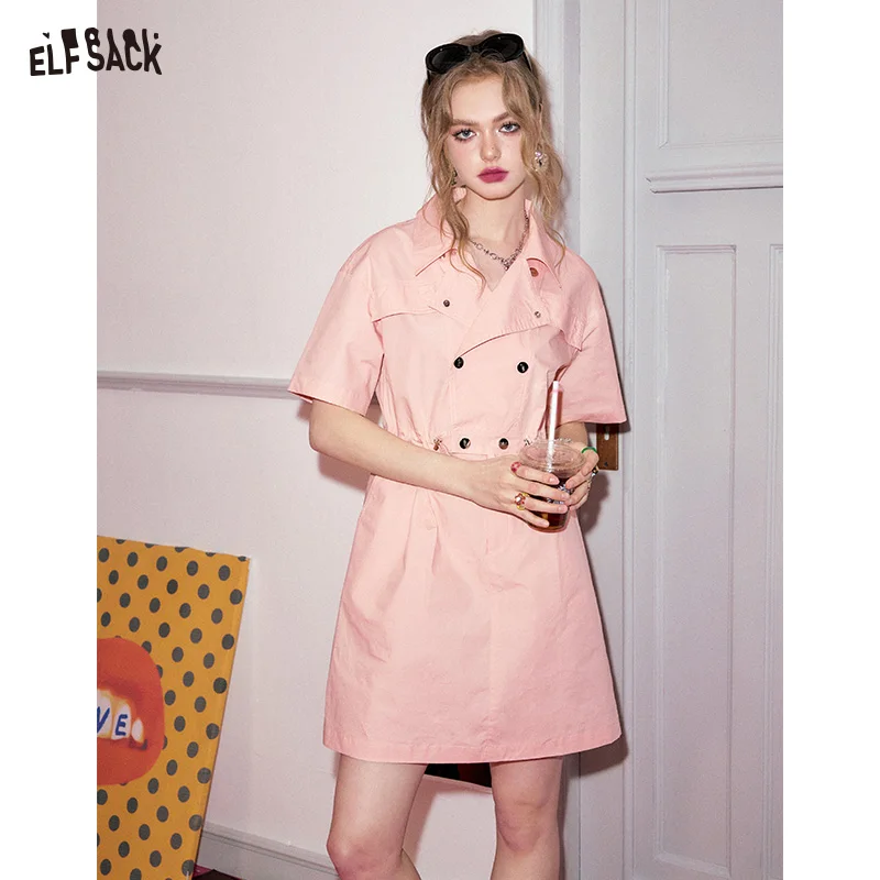 ELFSACK Workwear style casual dress for women in spring 2024, new small stature waist slimming holiday dress