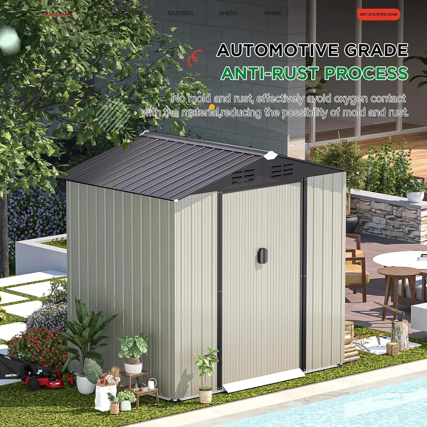 6 x 4 Ft Storage Shed, Small Outdoor Storage Tool Shed (Sliding Door), Metal Garden Shed for Yard, Outdoor Storage Clearance