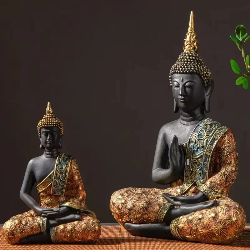 Grande estátua de buda, tailândia buda escultura de buda resina verde artesanal budismo hindú fengshui estatueta meditação decoração de casa