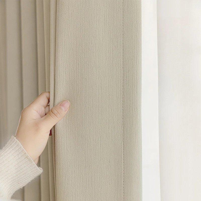 Custom Size White Tulle European Cream Velvet Chenille Blackout Simple Luxury Curtains for Living Dining Room Bedroom Elegant