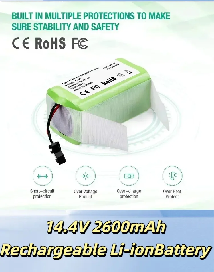 

14.4V 2600mAh Rechargeable Li-ionBattery, for Deebot N79S/N79, Tesvor X500, Robovac 11 Robot Vacuums, Reliable Power