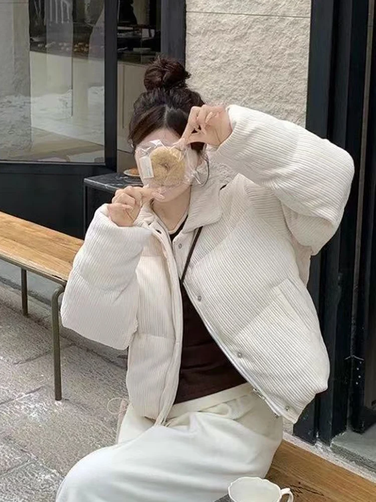 الحلو الرجعية سروال قصير سترات المرأة فضفاضة الكورية طويلة الأكمام القطن معطف شتاء دافئ الإناث جيوب سميكة بسيطة جديدة #5