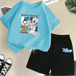 Disney Summer Kids Mickey Mouse Print T-shirt z krótkim rękawem + szorty dla chłopców i dziewcząt w wieku 2-12 lat podstawowy zestaw z okrągłym dekoltem