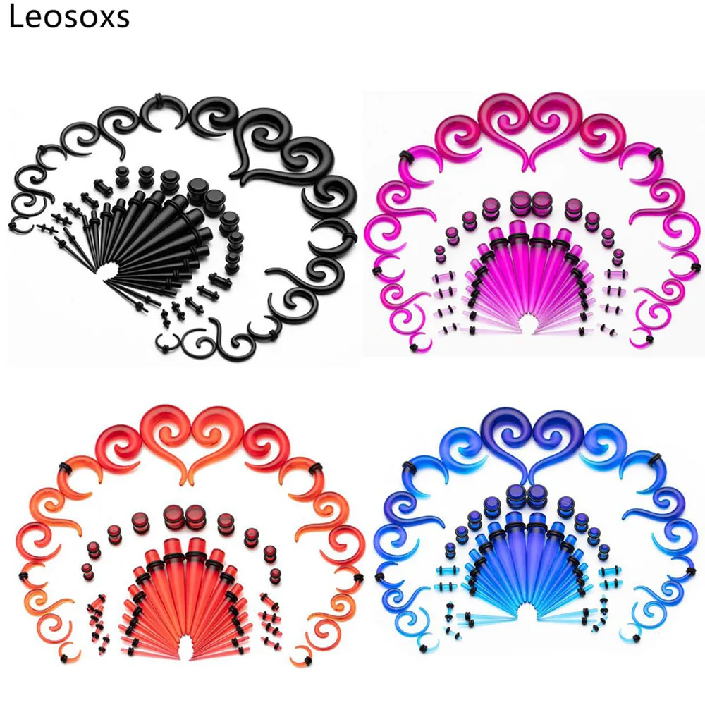 Leosoxs Acrylic Ear Gauge Taper and Plug Stretching 54-piece Set Auricle 14-00G Body Piercing Jewelry New