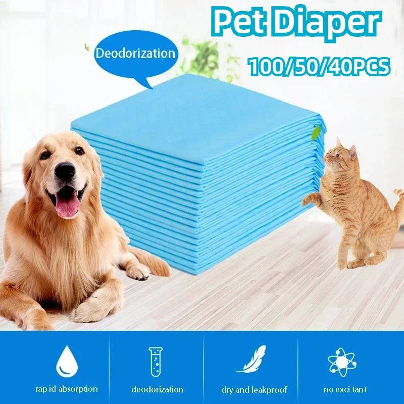 

100/50/40PCS Pet Diaper Absorbent Dog Training Pee Pads Disposable Thickened Nappy Pads For Dog Diapers Cage Mat Pet Supplies