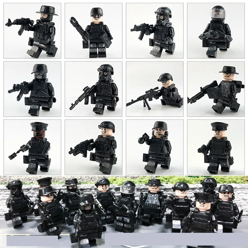 Anti-hacking power building blocks for children, Swat models, mini characters, humanoid dolls, cartoon toys.