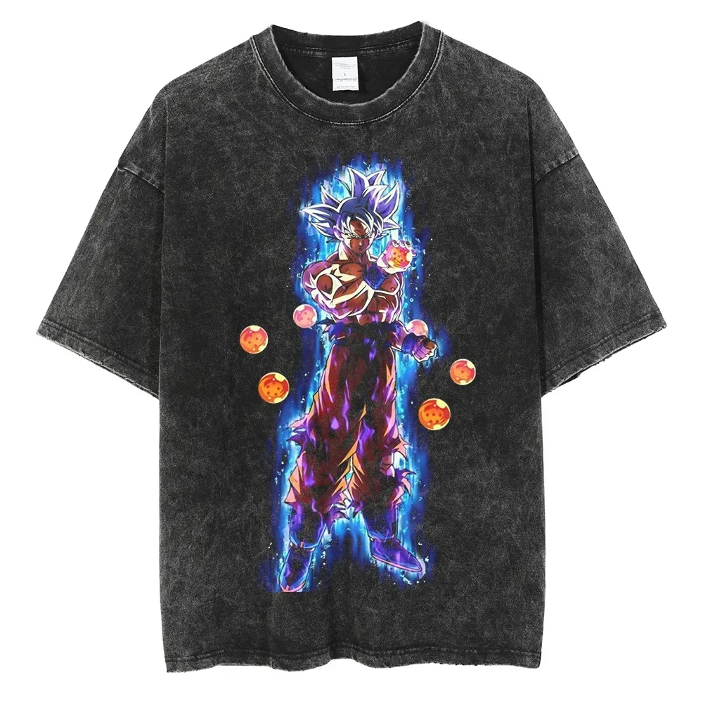 Hip Hop Washed T Shirt Streetwear Dragon Ball Anime Printed T-Shirt Men Summer Harajuku Cotton Casual Tshirt Short Sleeve Tops