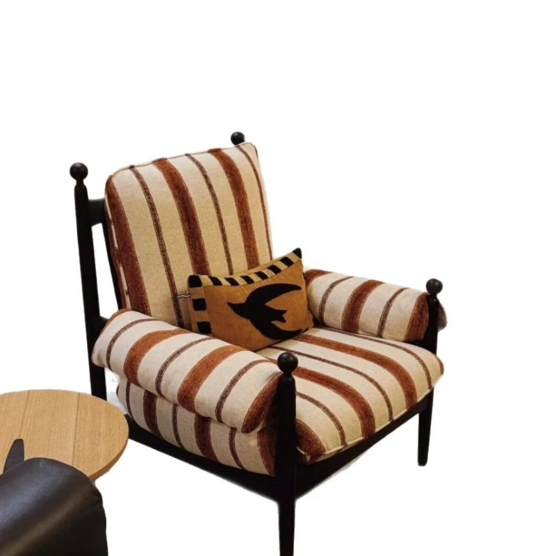 

French retro red black chair, living room balcony designer backrest single sofa chair, antique casual lazy chair