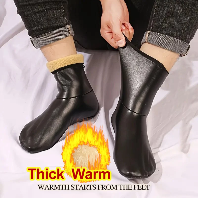 1 Pair Men Women Outdoor Sports Warm Snowfield Socks for Autumn Winter Thickened Windproof Warm Inner Plush Indoor Floor Socks
