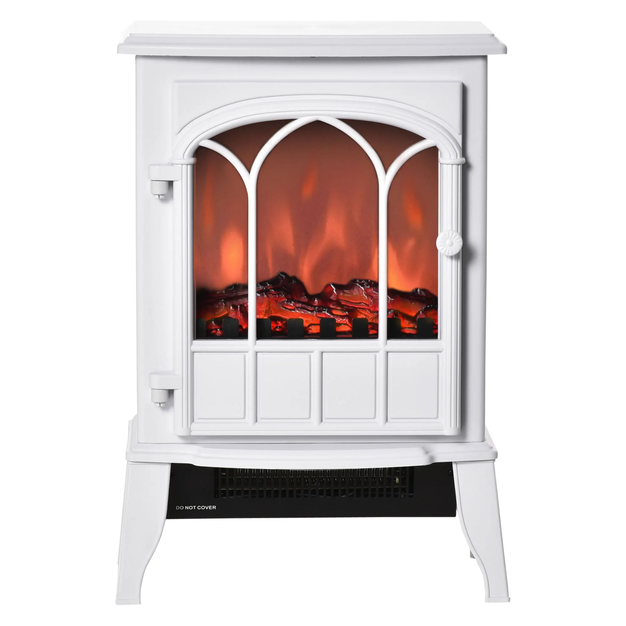 Modern Electric Fireplace, Free Standing Electric Fire with Realistic Led Flame, 750W/1500W, White