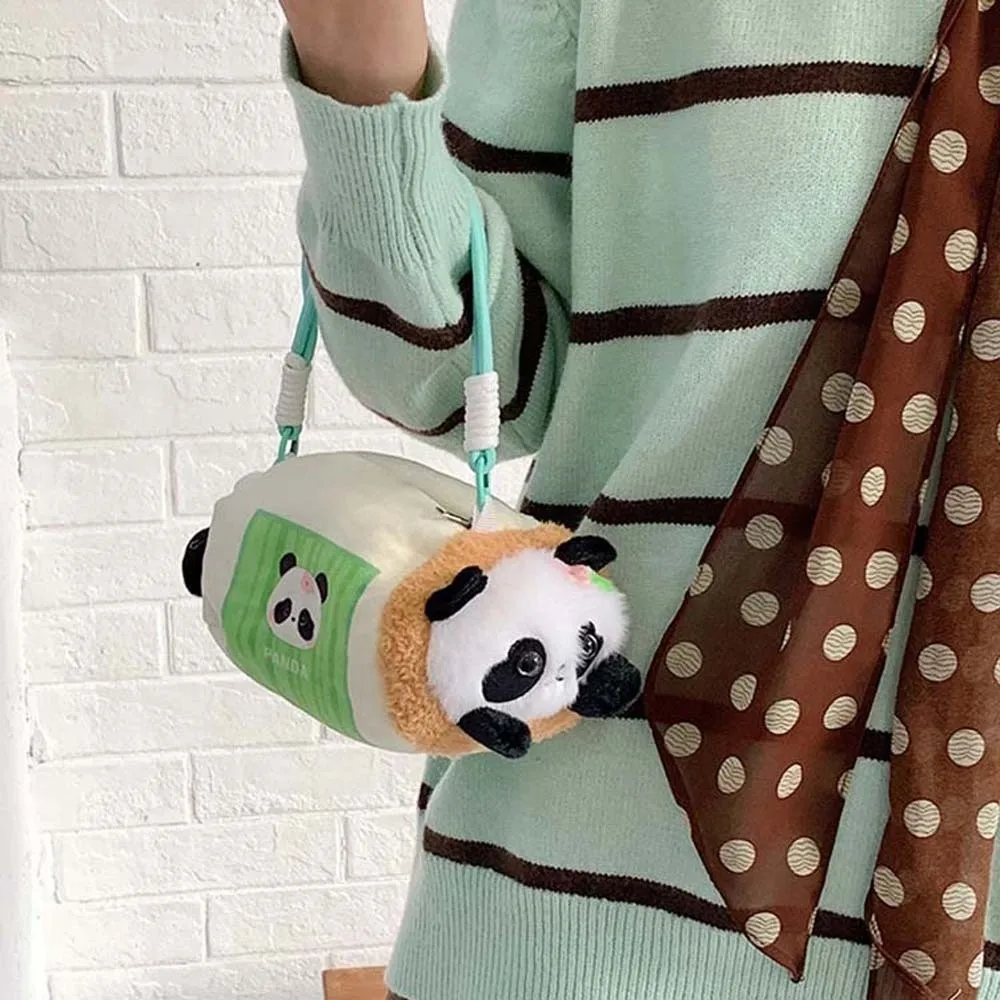 

Cute Panda Plush Handbag Large Capacity Lightweight Raccoon Shoulder Pouch Cartoon Soft Golden Snub-nosed Monkey Bag Women