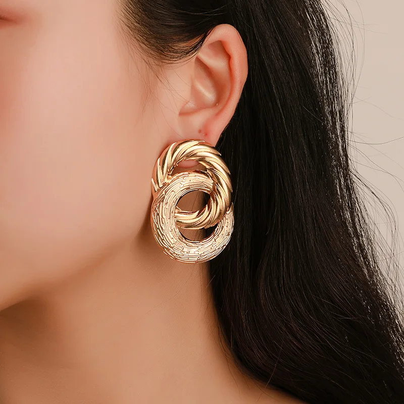 New Double Round Interwoven Earrings For Women Niche Design Advanced Sense Cool Personality Fashion Jewelry Gifts