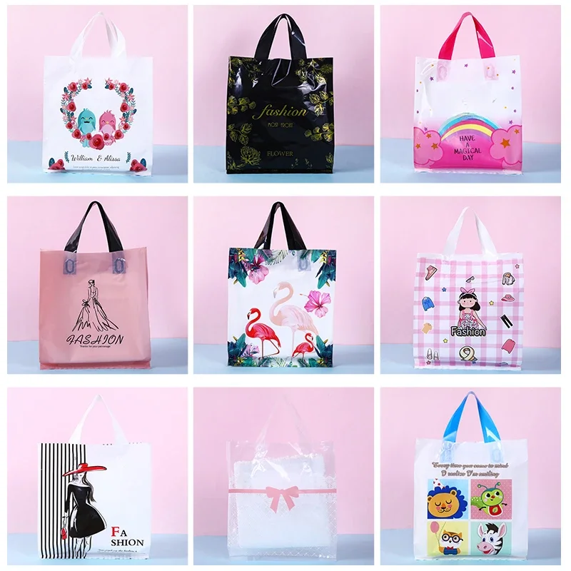 

Handbag Cartoon Plastic Vertical Thick Strong Gravity Bearing Gift Clothing Portable Pack Bags Folded Edge Packing Storage Bag